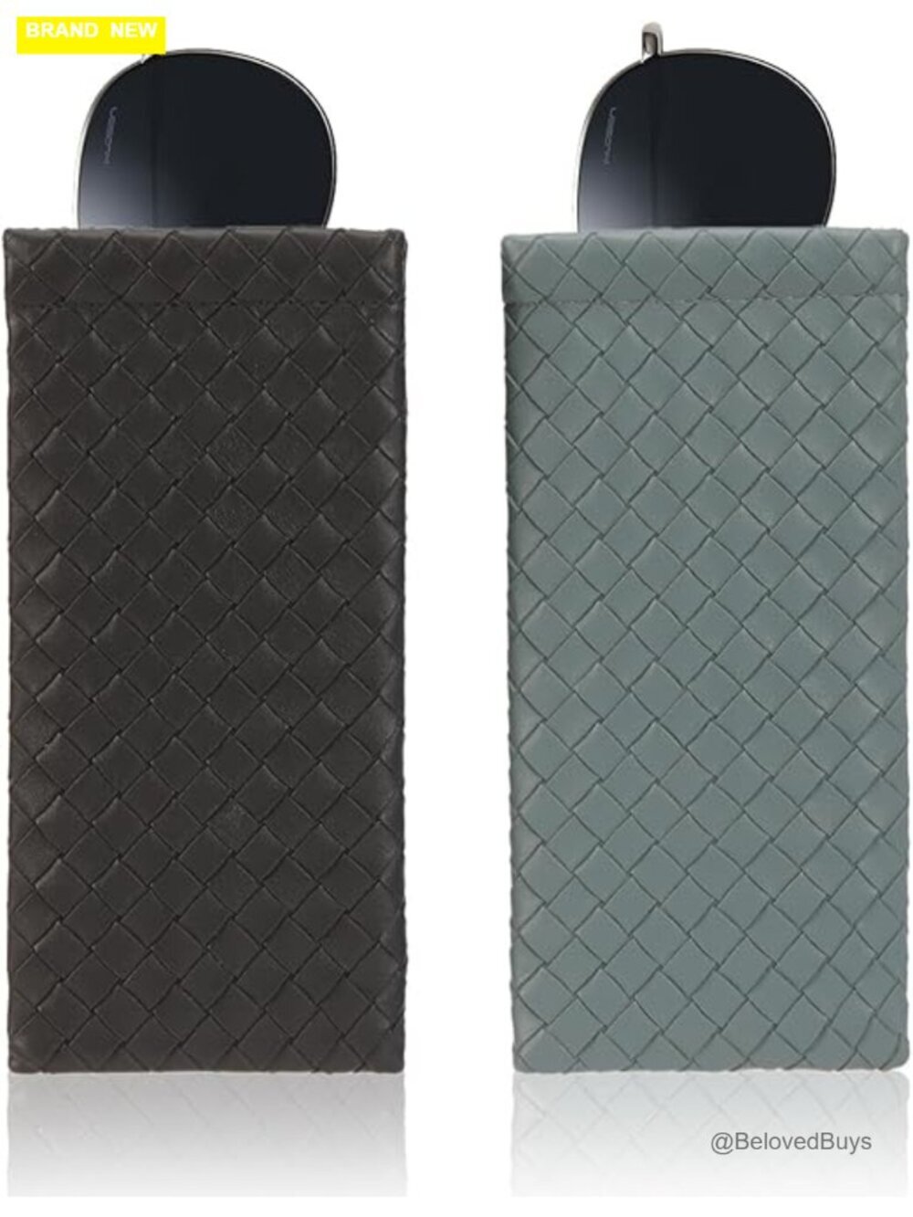 2 Pcs PU Leather Squeeze Top Sunglass Pouch - Travel Eyeglass Case Bag Set